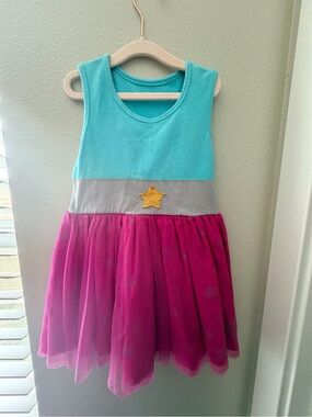 Turquoise & Fuchsia Girl's Tulle Dress with Gold Star